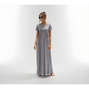 Korean Fashion Minimalist Cotton Jersey T-Shirt Maxi Dress Medium Gray